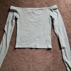 Edikted striped blue off the shoulder ribbed top